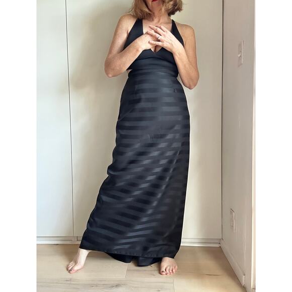 Vintage Jessica McClintock Collection Formal Maxi Skirt Black Tuxedo Stripe SZ M - Picture 6 of 10